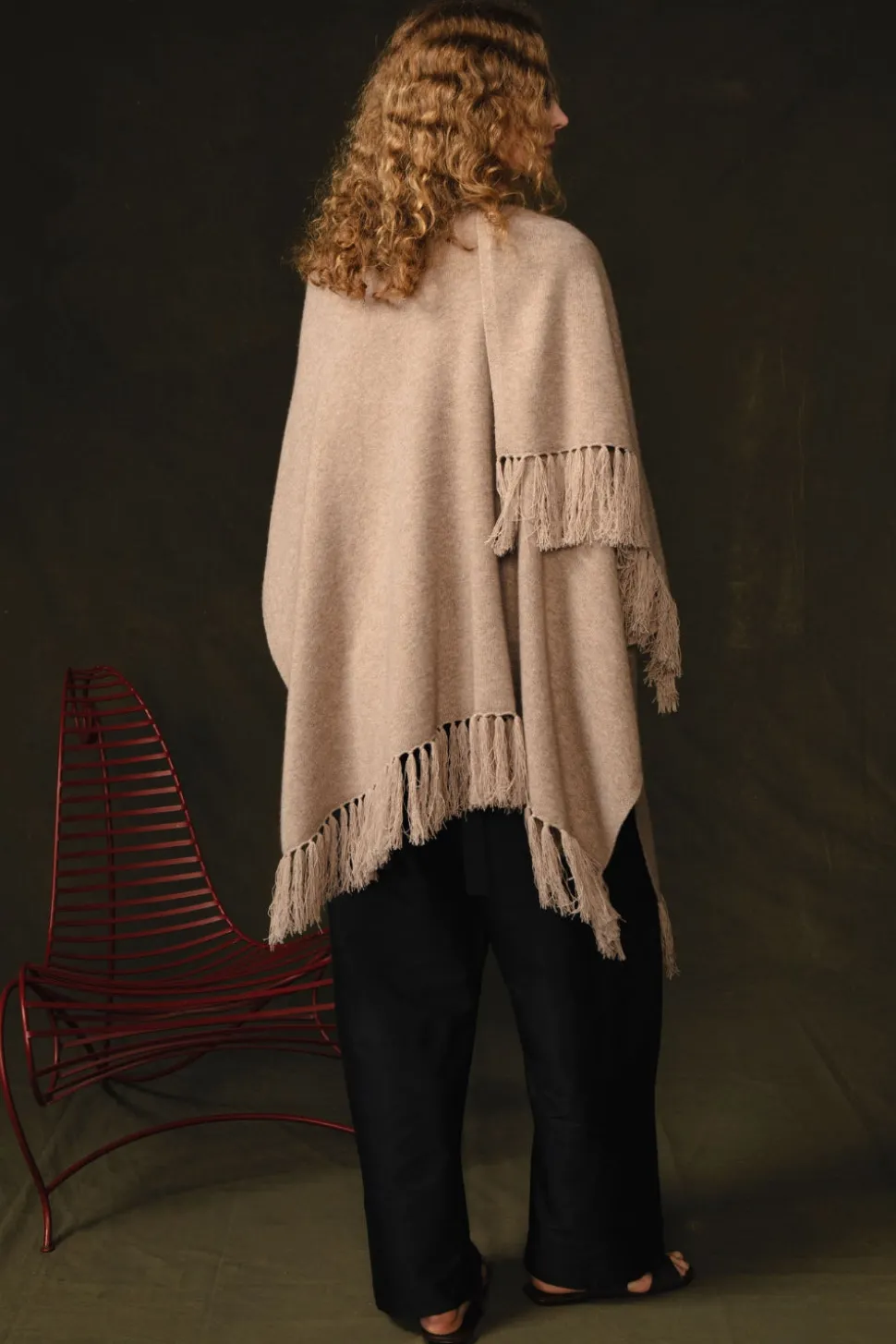 Wool Cashmere Knit Cape Sand